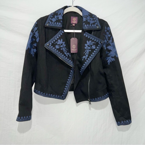Marchesa Jackets & Coats Marchesa Voyage Embroidered Moto Jacket